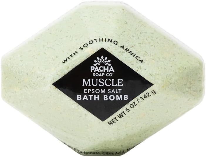 Pacha Soap Co. Epsom Salt Bath Bombs - Muscle (Soothing Arnica), Nourishing Aromatherapy Bath Fizzies with Clean Ingredients and Essential Oils, Handcrafted in The USA, 3-Pack, 5 oz Each