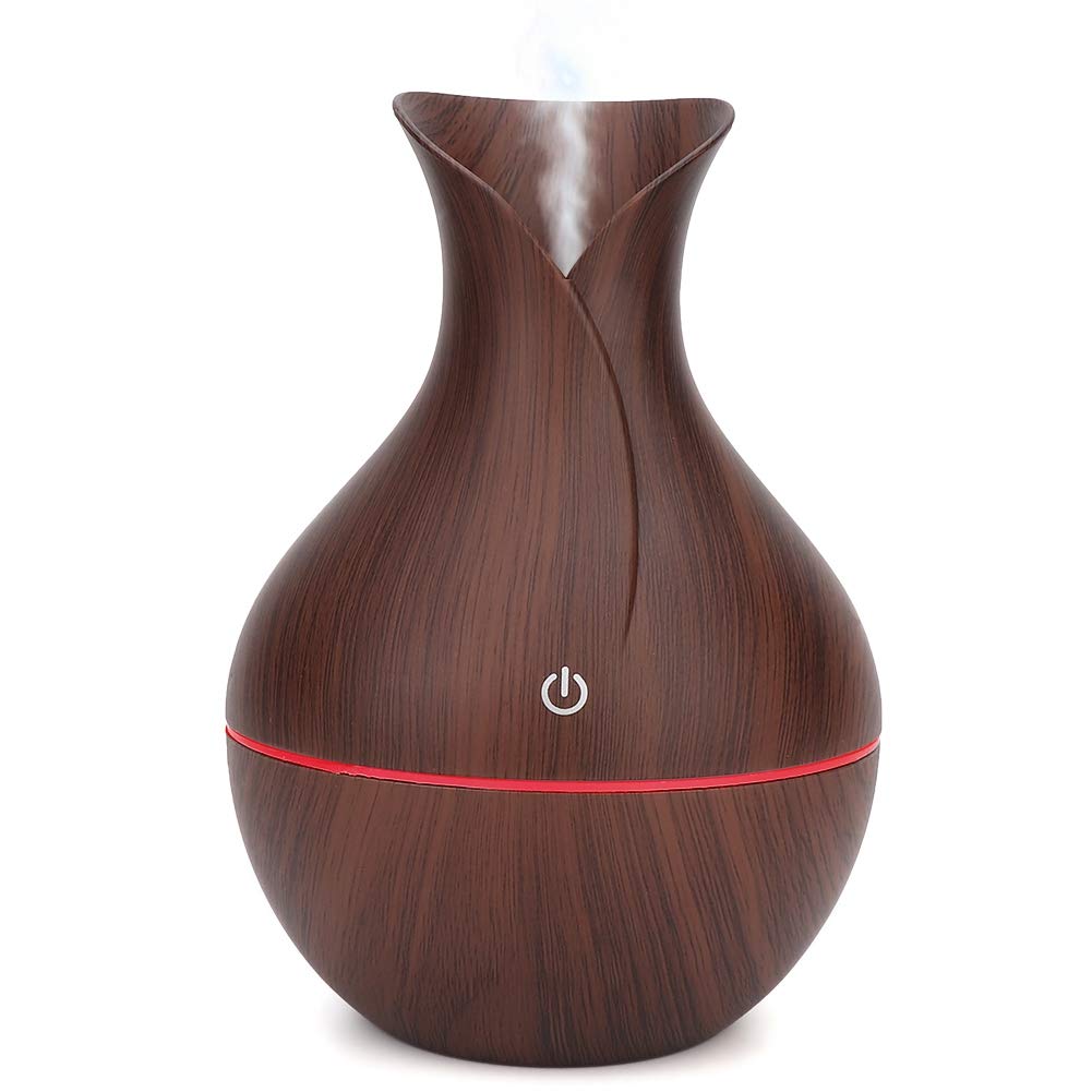 Essential Oil Diffuser, 130ml USB LED Ultrasonic Diffuser Essential Oil Diffuser Humidifier with 7 colors Portable Cool Mist Humidifier for Home Office.(Dark Wooden Grain)