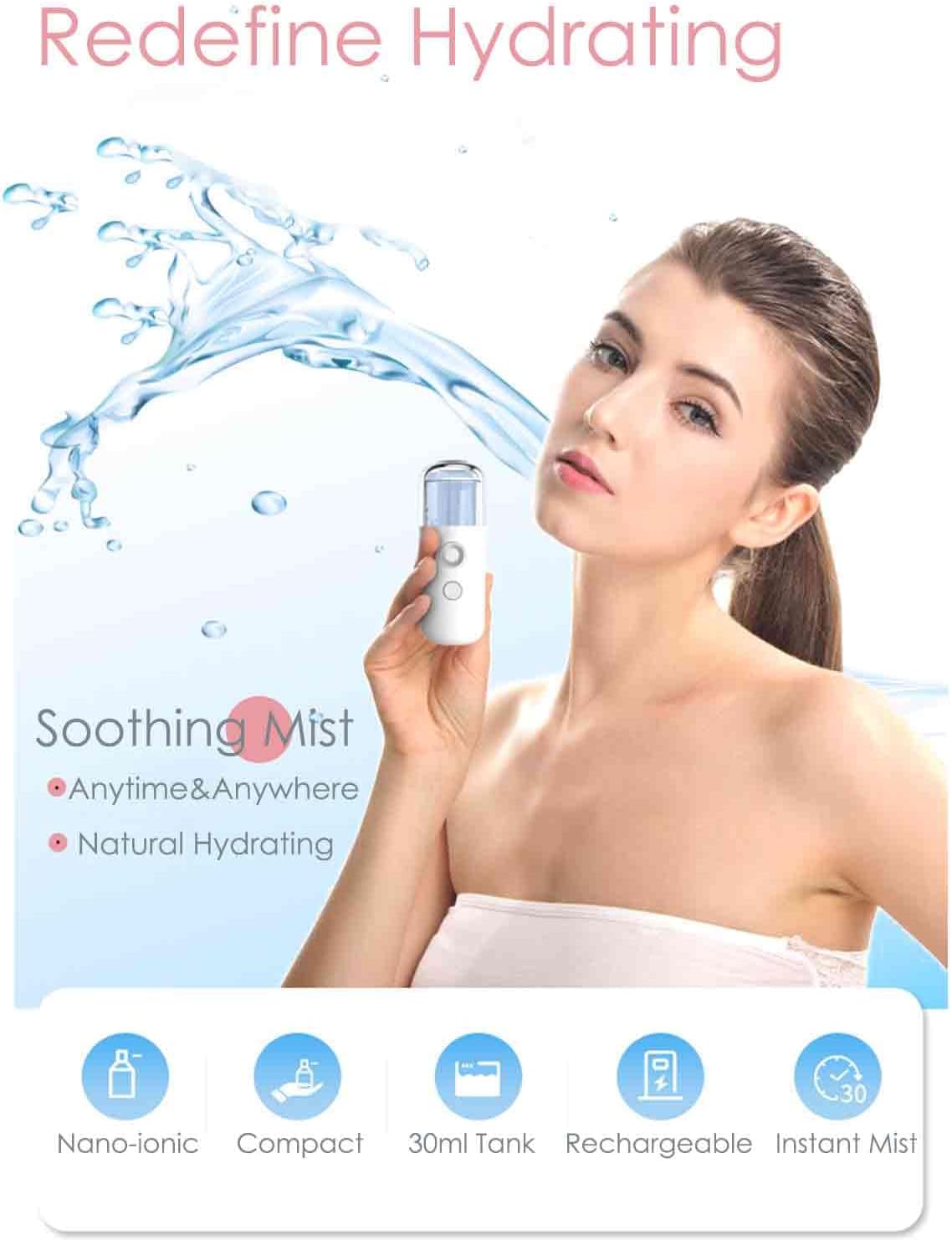 GIVERARE Nano Facial Steamer, Handy Mini Mister, USB Rechargeable Mist Sprayer, 30ml Visual Water Tank Moisturizing&Hydrating for Face, Daily Makeup, Skin Care, Eyelash Extensions-White