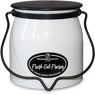 Milkhouse Candle Company Fresh Cut Fraser Soy Candle - Fraser Fir | Juniper & Sandalwood | Citrus Scented - 16 oz Butter Jar with Lid, 65+ Hour Burn Time, Made in the USA