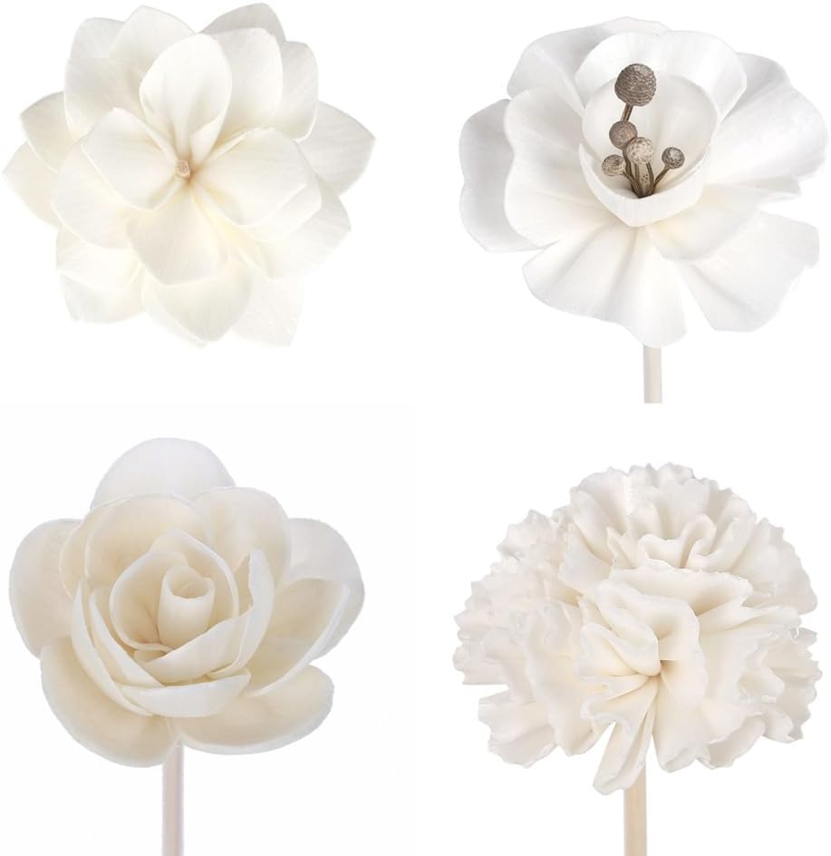 4 Pcs Flower Reed Diffuser Sticks, Rattan Reed Fragrance Diffuser with Flower Replacement Refill Rattan Sticks for Home, Office, Bathroom, Bedroom