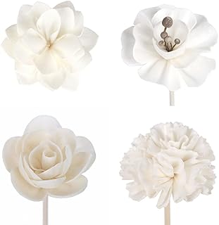 4 Pcs Flower Reed Diffuser Sticks, Rattan Reed Fragrance Diffuser with Flower Replacement Refill Rattan Sticks for Home, Office, Bathroom, Bedroom