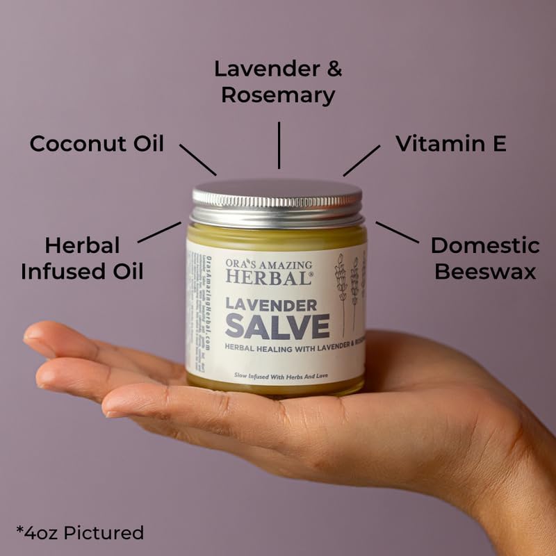 Lavender Salve Ointment, Sleep Balm, Lavender Essential Oil, Aromatherapy for Relaxation Anxiety Relief & Massage, Dry Skin Hand Repair Cream Calendula Coconut Oil, Ora's Amazing Herbal, 4 oz