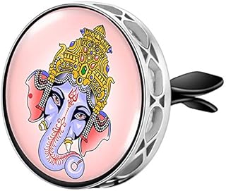 Wild Essentials Enamel Finish Ganesha Aromatherapy Car Air Freshener Essential Oil Car Vent Diffuser with Vent Clip and 8 Color Refill Pads