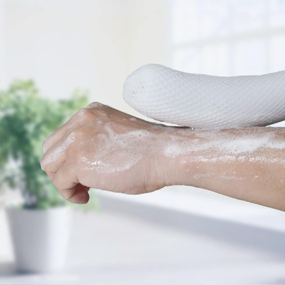 Body Back Bath Brush, Curve Long Handle Mesh Bag Sponge, Replaceable Scrubbing Brush, Exfoliating Skin Shower Brush, Length 15.35 Inch/39cm