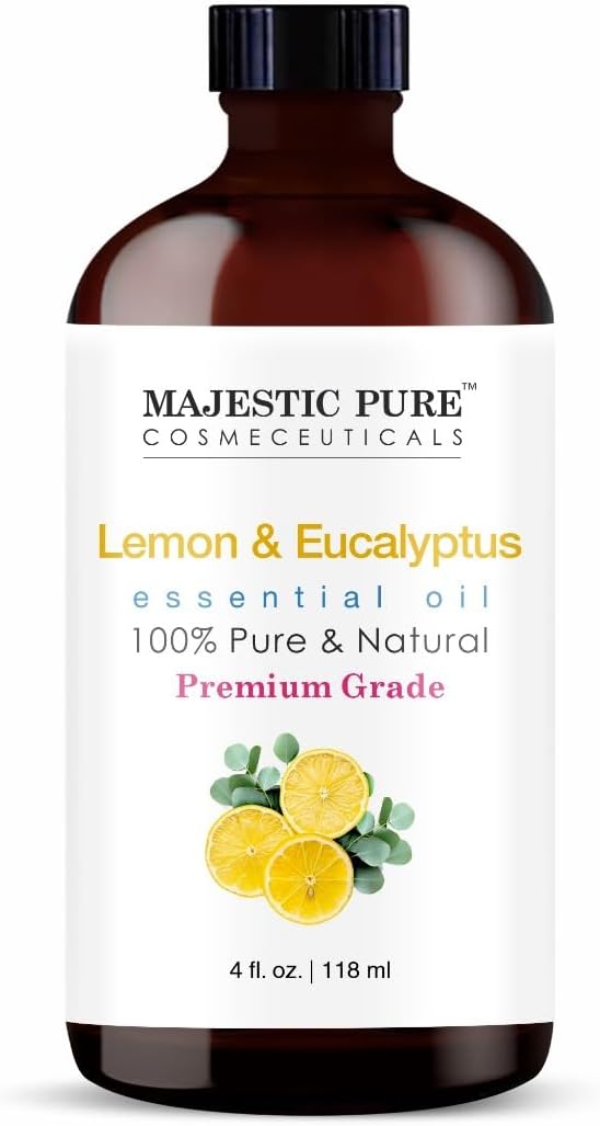Majestic Pure Lemon Eucalyptus Essential Oil 4 Fl Oz - Fresh Citrus Scent for Diffuser, Home & Cleaning - Crisp, Uplifting Fragrance - Pure & Blend-Friendly Essential Oil