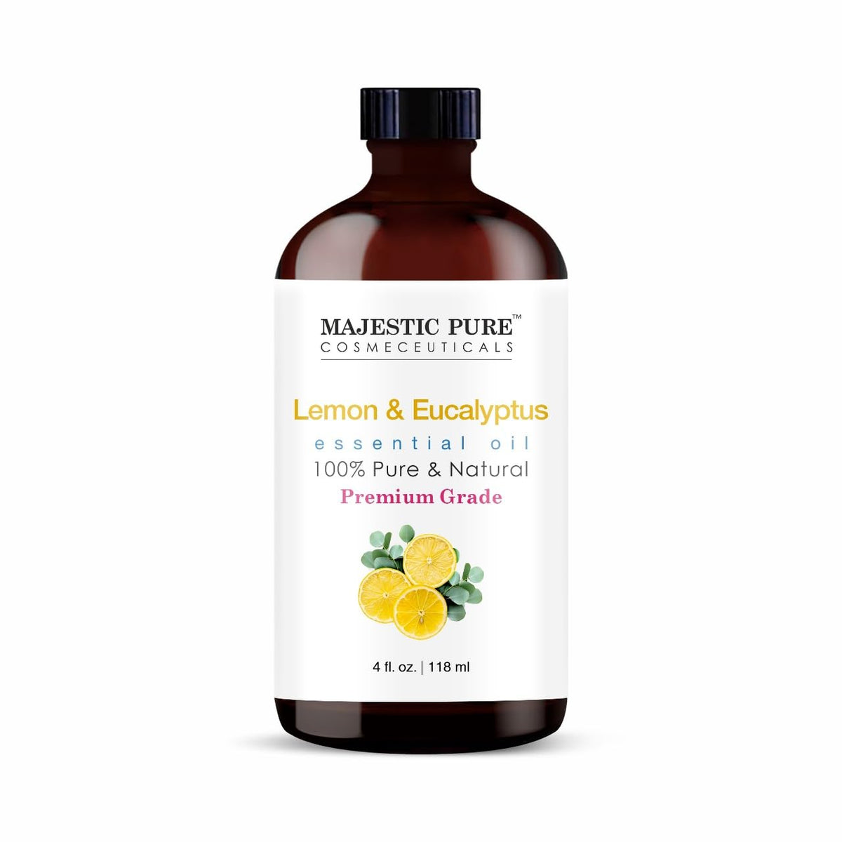 Majestic Pure Lemon Eucalyptus Essential Oil 4 Fl Oz - Fresh Citrus Scent for Diffuser