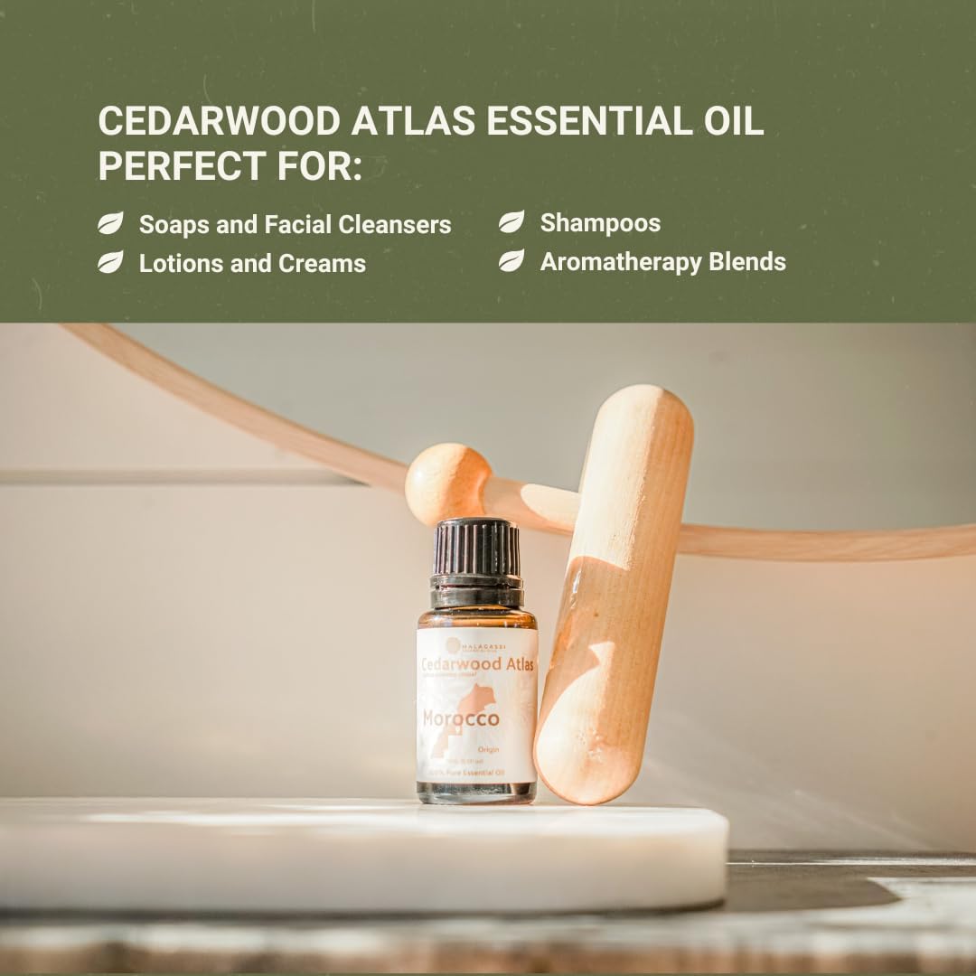 Pure Cedarwood (Atlas) Essential Oil (15ml) - Direct from Malagassi Essential Oils Farm in Morocco - Essential Oils for Diffusers and Aromatherapy | Pure Therapeutic Grade