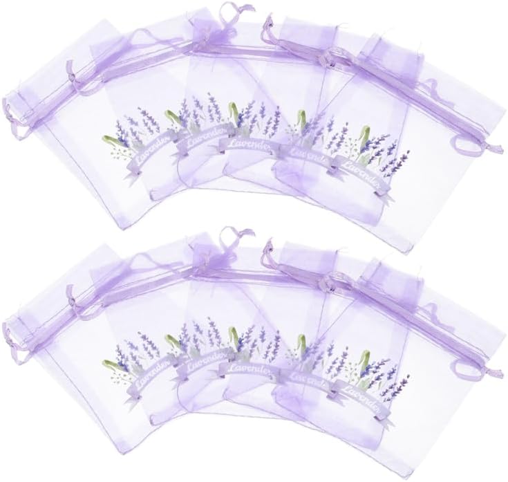 PRETYZOOM 10pcs Lavender SachetS Empty Drawstring Mesh Bags for Storing Dried Lavender Petals Jewelry Elegant Organza Design for Home Decor and Present