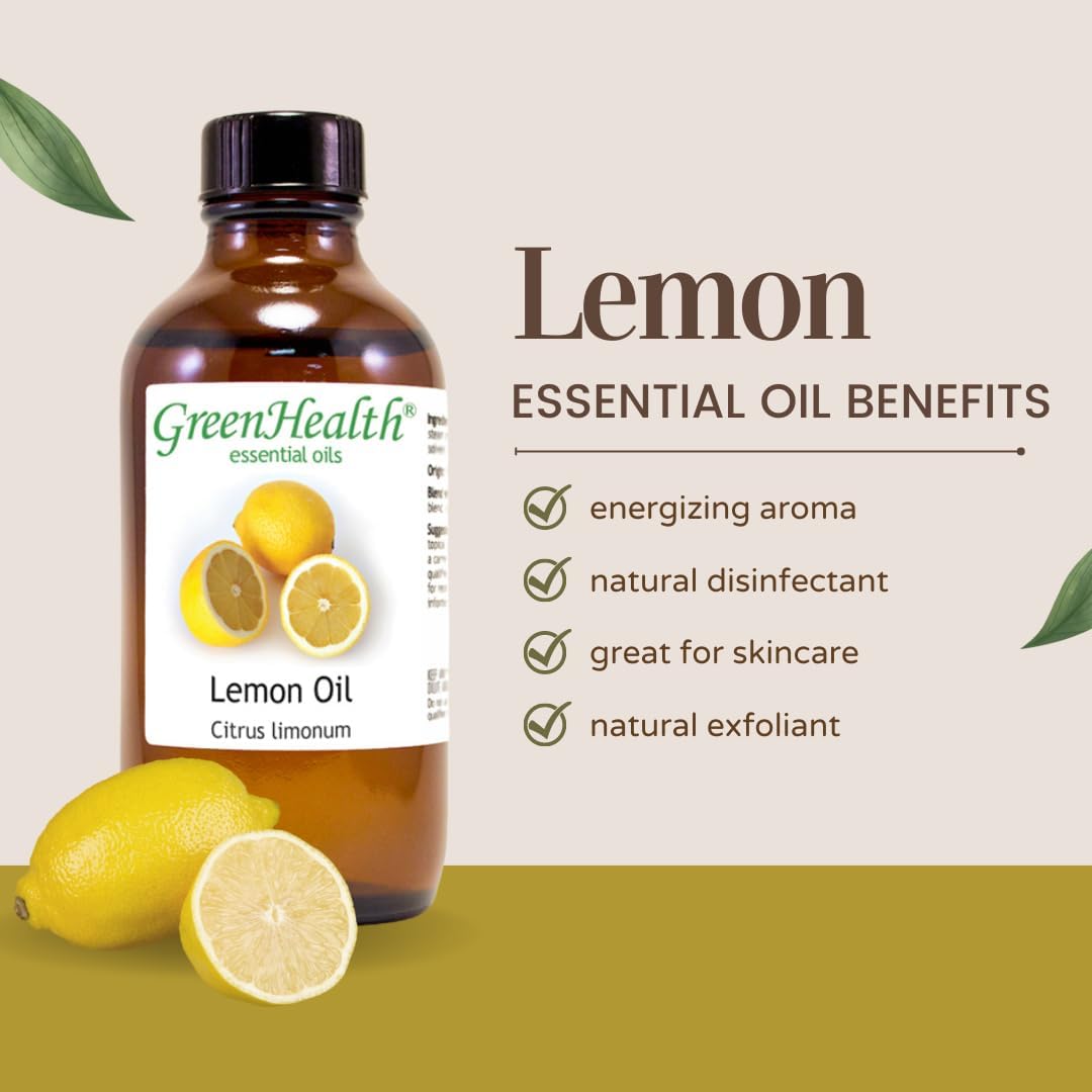 32 oz Lemon Essential Oil (100% Pure & Uncut), Aluminum Bottle - GreenHealth