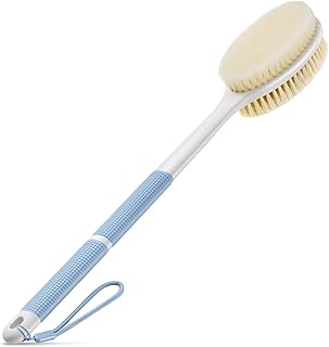 Backski Back Scrubber Anti Slip for Shower, Shower Brush Long Handle with Stiff and Soft Bristles, Body Exfoliator for Bath or Dry Brush(Blue)