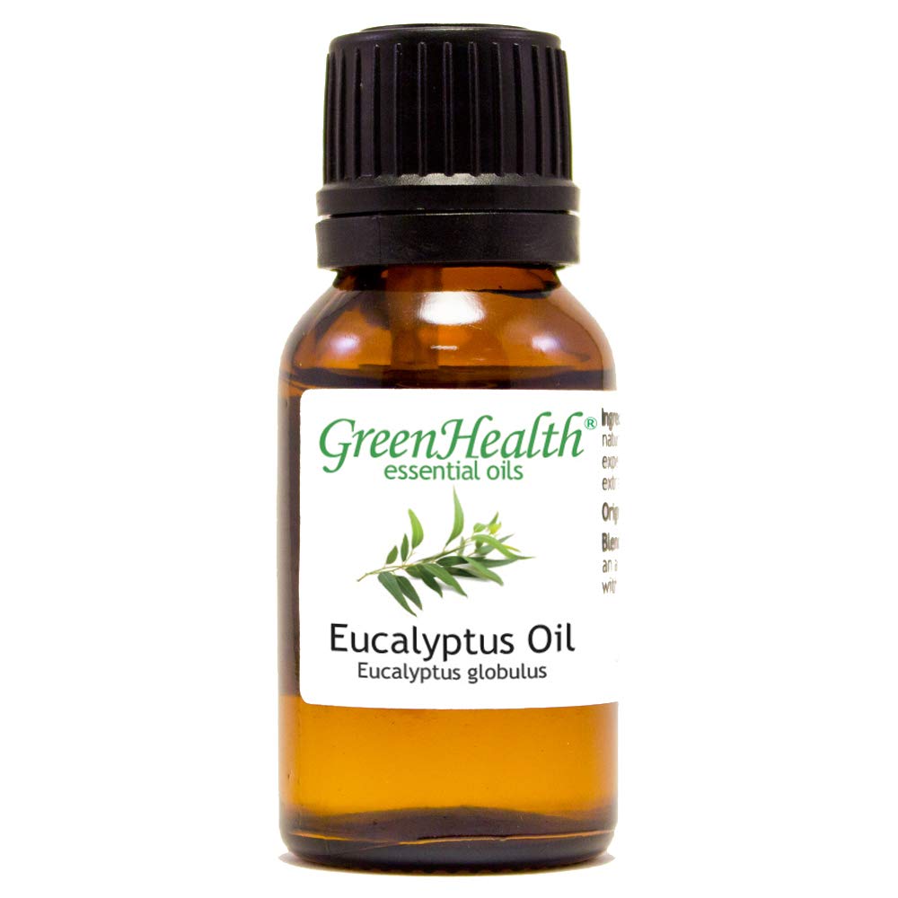 GreenHealth Eucalyptus Essential Oil – 15 ml (0.5 fl oz) – 100% Pure & Natural – Therapeutic Grade Aromatherapy Oil – Amber Glass Bottle with Euro Dropper – for Diffuser, Cleaning, Home Use
