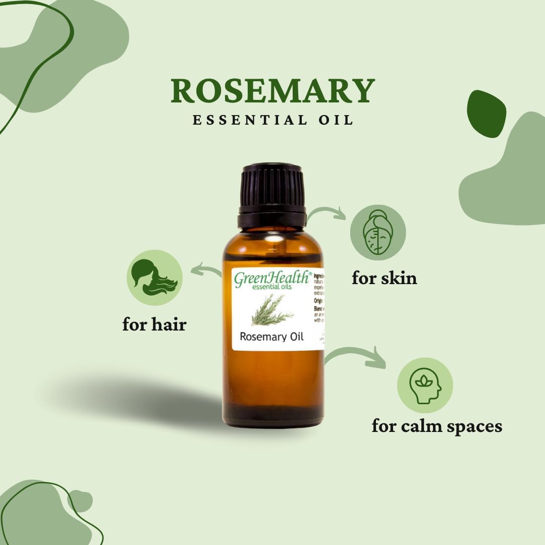 GreenHealth Rosemary Essential Oil - 4 fl oz (118 ml) Glass Bottle with Cap - 100% Pure Essential Oil