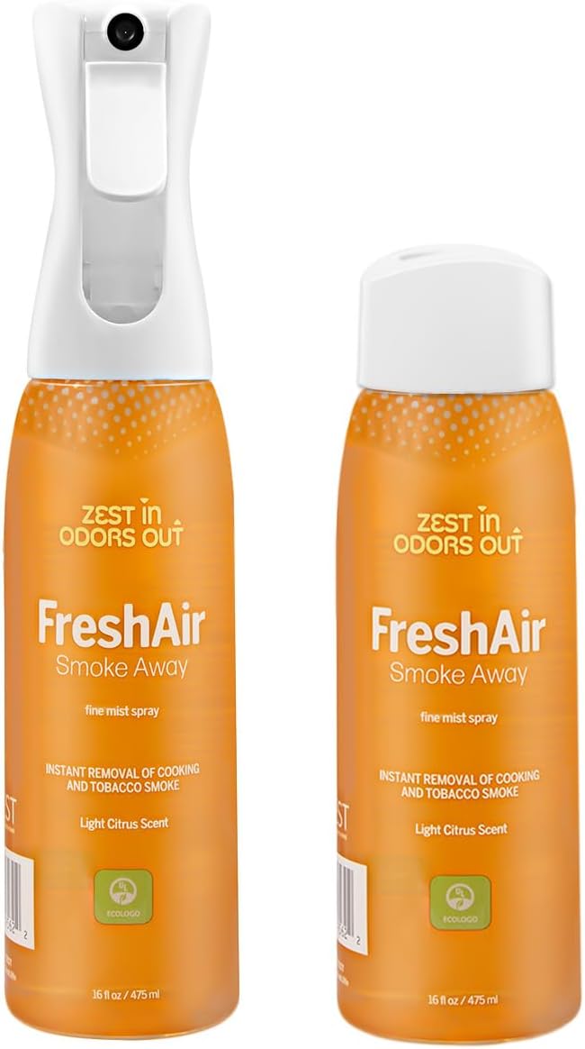 House of Zest FreshAir SmokeAway Smoke Odor Eliminator Spray for Home, Car & Office – Eliminates Tobacco, Cigarette, Cigar, Cannabis & Cooking Odors, Plant-Based, Light Citrus, 16 Fl Oz (Pack of 2)