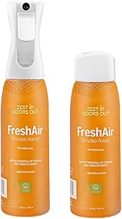 House of Zest FreshAir SmokeAway Smoke Odor Eliminator Spray for Home, Car & Office – Eliminates Tobacco, Cigarette, Cigar, Cannabis & Cooking Odors, Plant-Based, Light Citrus, 16 Fl Oz (Pack of 2)