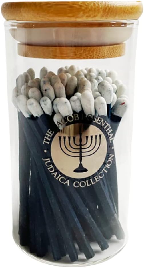 Rite Lite Hanukkah Matches for Menorah Candles in Glass Container Bulk Pack of 75 Long Matches - Chanukah Gifts Jewish Holiday Party Favors Accessories Decorations Judaica Festival of Lights Matchbox