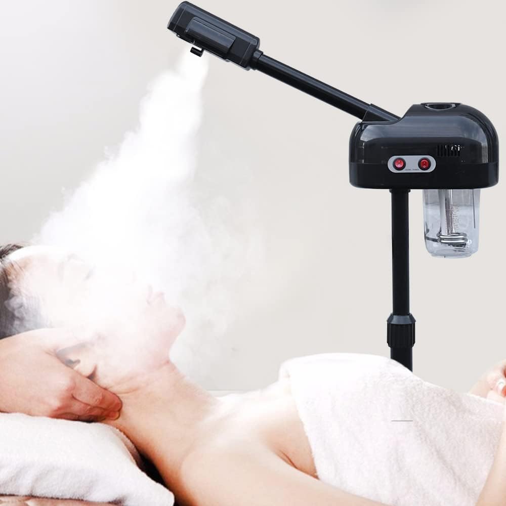 Professional Facial Steamer Tools for Esthetician, Skin Care and Deep Cleaning, 2 in 1 Face Machine, Ozone Face Steamer for Facial, Hot Mist Skincare for Spa, Salon and Home Use (Black)