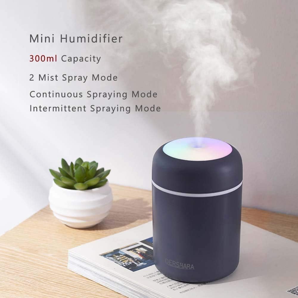Colorful Cool Mini Humidifier,Essential Oil Diffuser Aroma Essential Oil USB Cool Mist Humidifier,2 Adjustable Mist Modes, Super Quiet,for Car,Office,Bedroom(White)