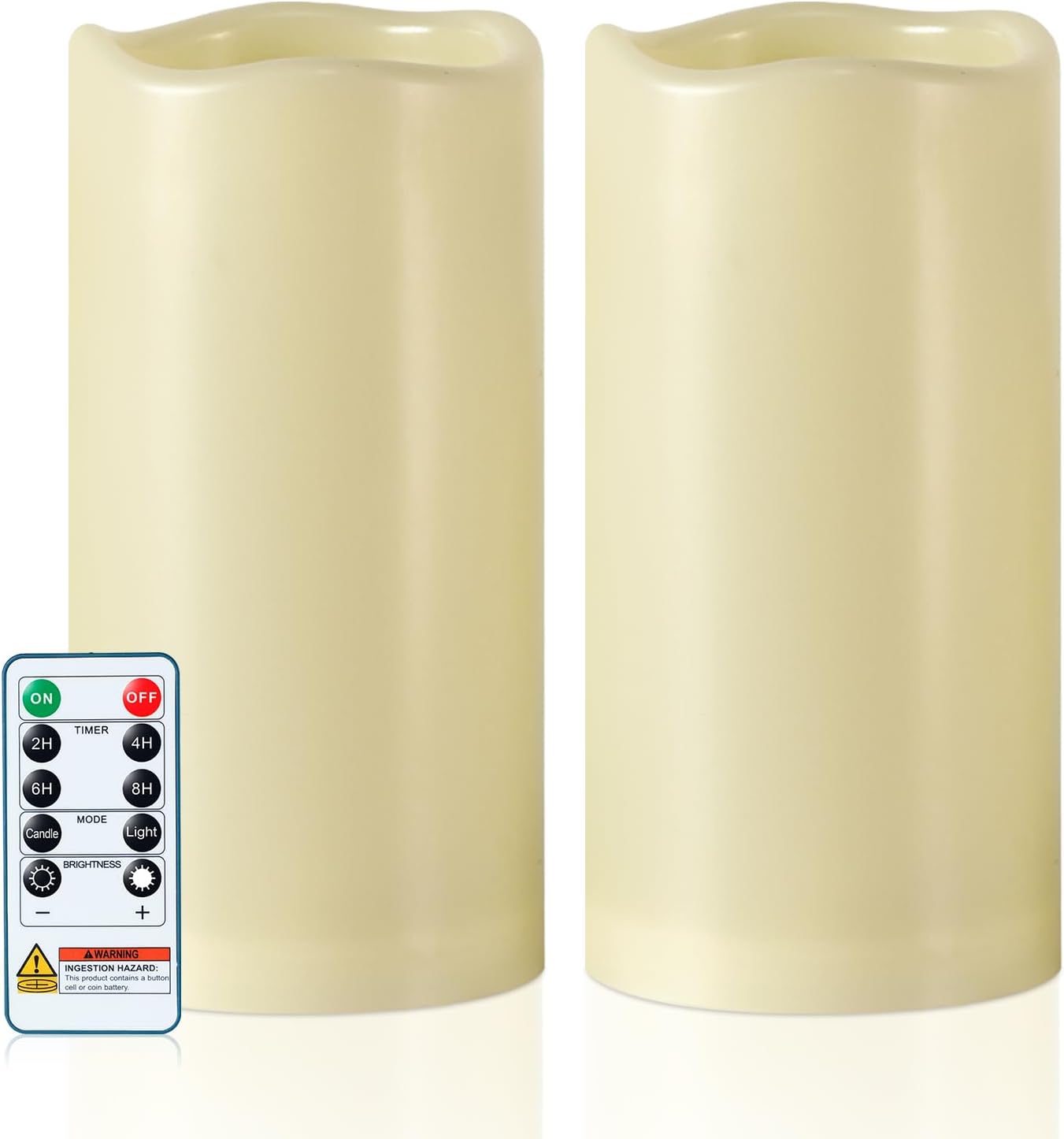 5plots 3" X 6" Outdoor Waterproof Candles, Battery Operated Led Ivory White Flameless Candles with 10-Key Remote & Timer for Indoor Home Lantern Holiday Decor, Set of 2