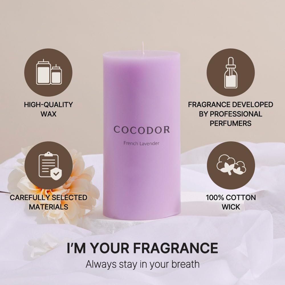 COCODOR Scented Pillar Candles, 3x6 Inch, Rose Perfume, Candle Set of 3, Long Buring 85 Hours, Candles for Weddings, Party, Dinner, Home Decor.