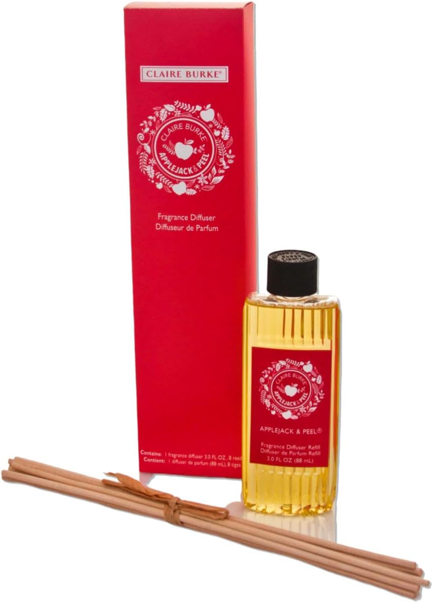 Claire Burke Applejack & Peel Reed Diffuser Refill for Home | Flameless Fragrance Oil with Sticks | 3 fl oz, 8 Reeds | Diffusers for Home Fragrance, Scent Diffuser Stick Set | Up to 800 Sq Ft