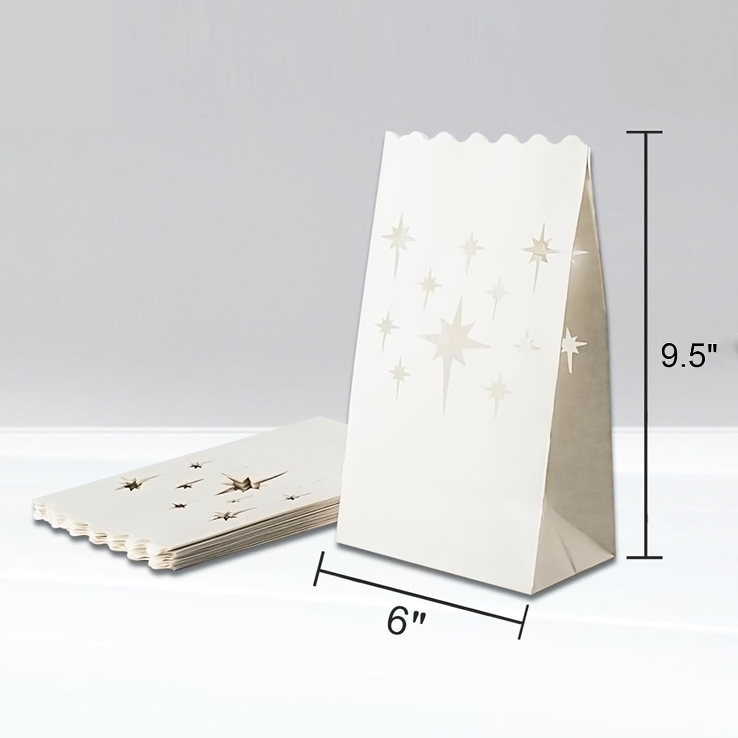 Homemory White Luminary Bags, Upgraded Moisture-Proof Candle Bags, Stars Design Luminaries for Wedding, Party, Halloween, Thanksgiving, Christmas (24)