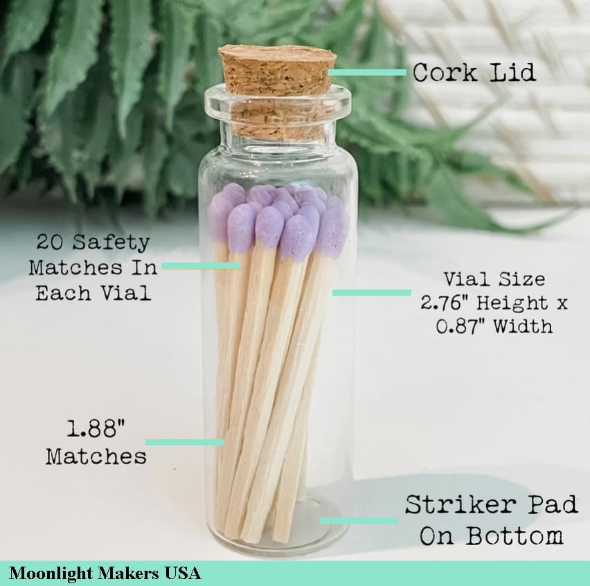 Set of 2 Small Premium Wooden Safety Matches in Glass Vial with Striker - 40 Wooden Matches, 1.9" Tall, Decorative Matches, Matches in a jar with Striker, Candle Accessories - Black (MV20x2)