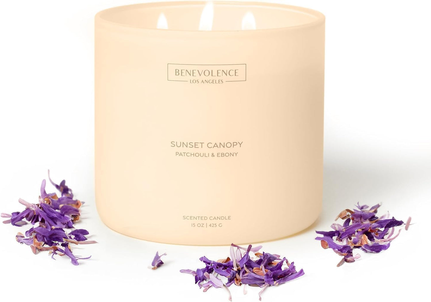 Patchouli & Ebony – Benevolence LA 3-Wick Fall Scented Candle for Home | 15oz, 50-Hour Burn | Natural Soy Wax | Warm & Grounding Home Fragrance | Malibu Sands Collection – Gift for Women & Men