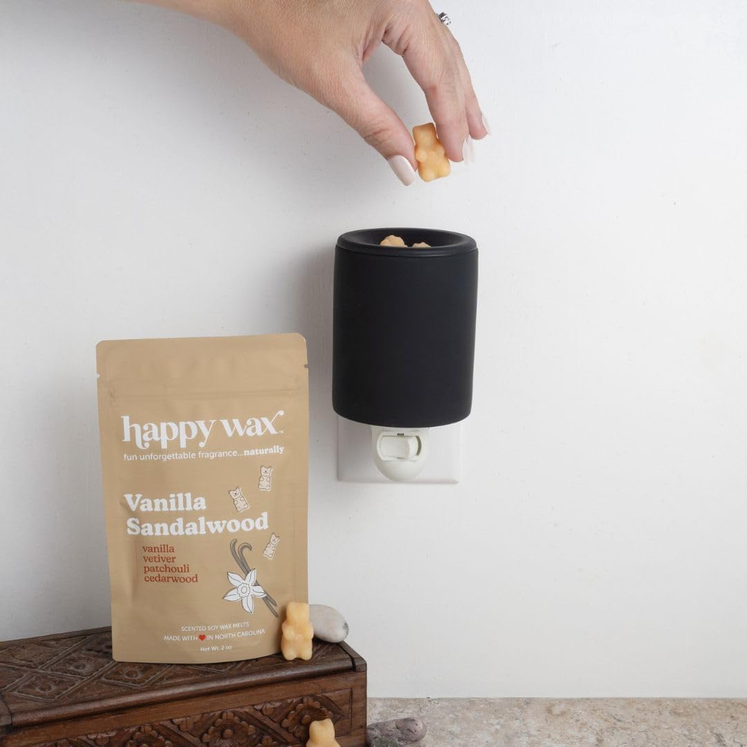 Happy Wax Black Outlet Warmer for Scented Wax - Compact Ceramic Wall Plug in for Home Fragrance - Small with Removable Silicone Dish