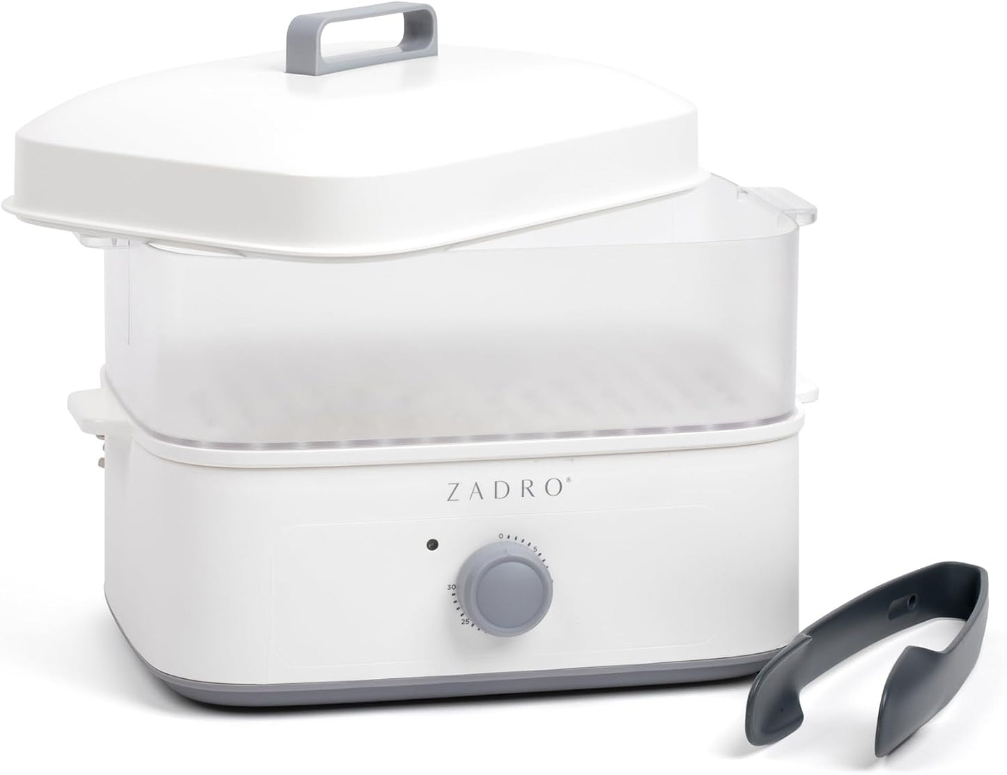 Zadro Towel Steamer with Tongs, 850W Heater, 8L Tray, 1.7L Tank, 30-min Timer for Facials, Manicures, Pedicures, Shaving (13"x12", 120V/850W, 8L, White/Gray)