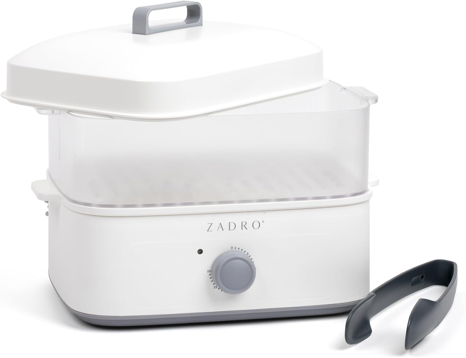 Zadro Towel Steamer with Tongs, 850W Heater, 8L Tray, 1.7L Tank, 30-min Timer for Facials, Manicures, Pedicures, Shaving (13"x12", 120V/850W, 8L, White/Gray)