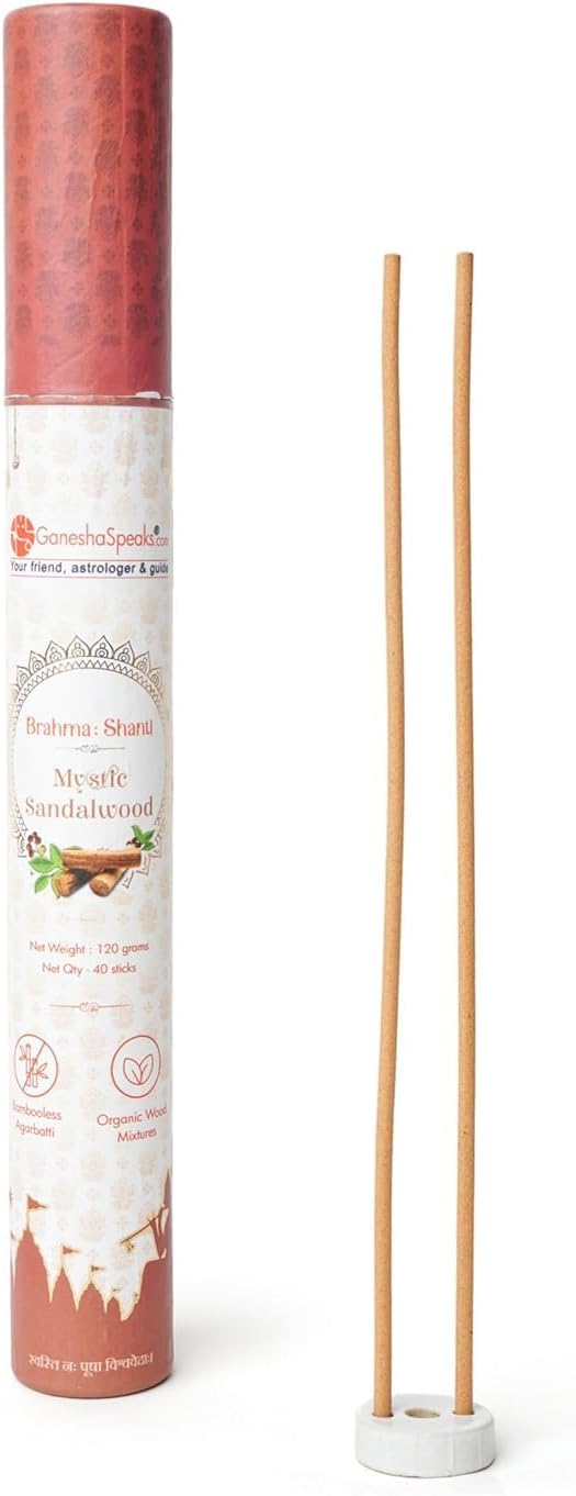GaneshaSpeaks Premium Bambooless Incense Sticks with Sandalwood Fragrance 40 Pieces Handcrafted by Skilled Artisans Eco-Friendly Agarbatti Free Ceramic Stand