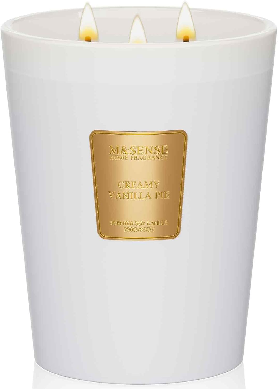 M&SENSE Creamy Vanilla Pie Soy Candle, 35oz 3-Wick 150H, Sweet Large Aromatherapy Candle, Birthday Housewarming Gift