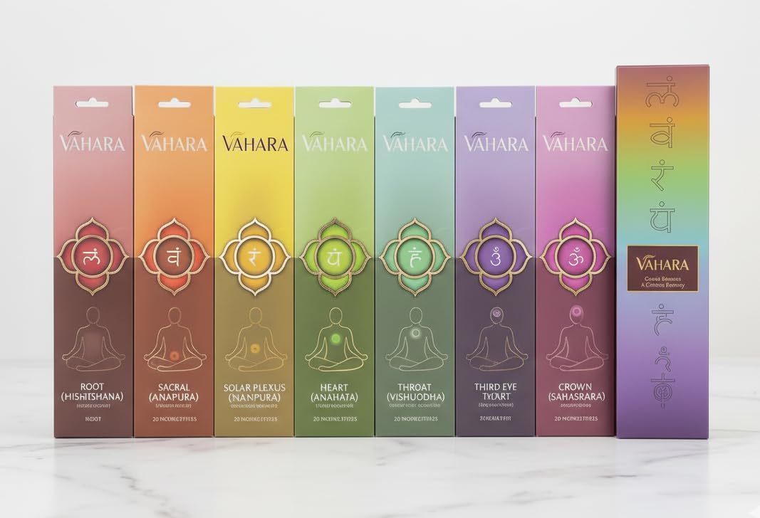 Incense Sticks Variety Pack Natural Masala Incense Sticks, 7 Chakra Sandalwood Incense for Meditation, Yoga & Relaxation Hand Rolled Aromatherapy Vahara Gift Set
