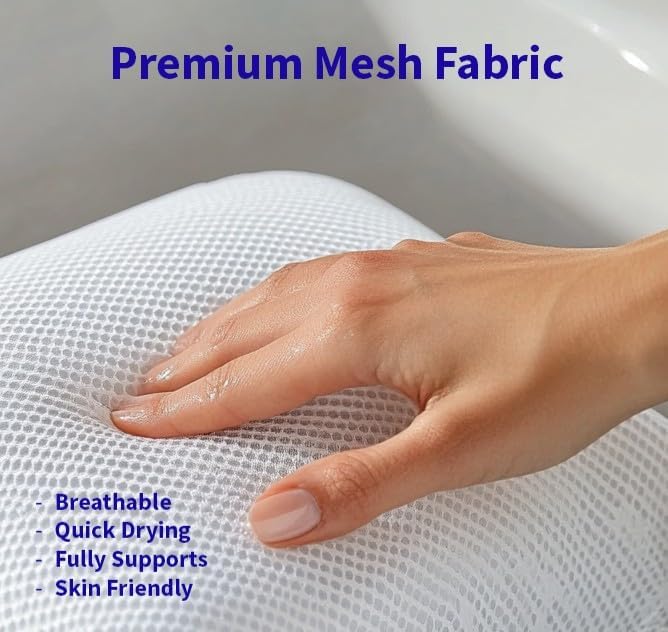 Luxury Bath Pillow for Tub - Non-Slip and Thick for Head, Neck, Shoulder, and Back Support - Soft and Large Comfortable Bathtub Pillow Cushion Headrest for Relaxation - Fits Any Tub - Made of 3D Mesh