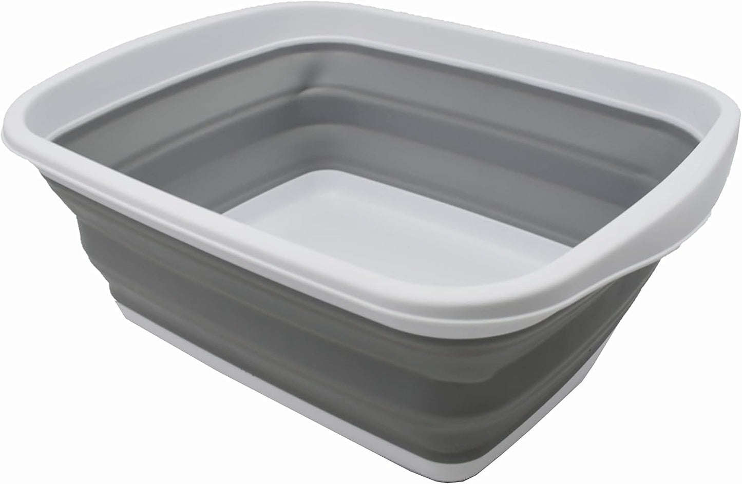 SAMMART 10L (2.6 Gallons) Collapsible Tub - Foldable Dish Tub - Portable Washing Basin - Space Saving Plastic Washtub (White/Grey, 1)