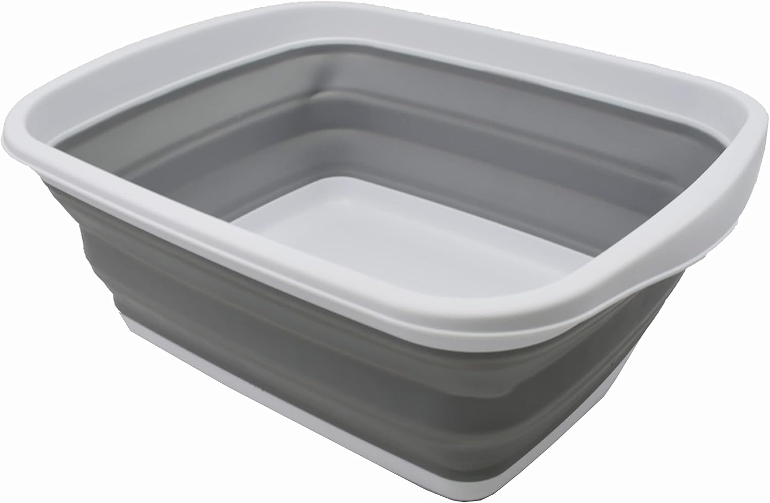 SAMMART 10L (2.6 Gallons) Collapsible Tub - Foldable Dish Tub - Portable Washing Basin - Space Saving Plastic Washtub (White/Grey, 1)