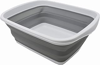 SAMMART 10L (2.6 Gallons) Collapsible Tub - Foldable Dish Tub - Portable Washing Basin - Space Saving Plastic Washtub (White/Grey, 1)