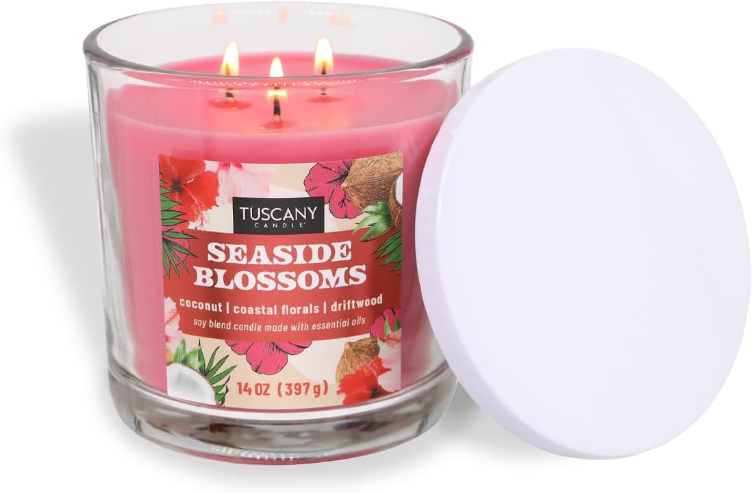 Tuscany Candle Seaside Blossoms: Coconut & Floral Scented Summer Candle, 14 oz