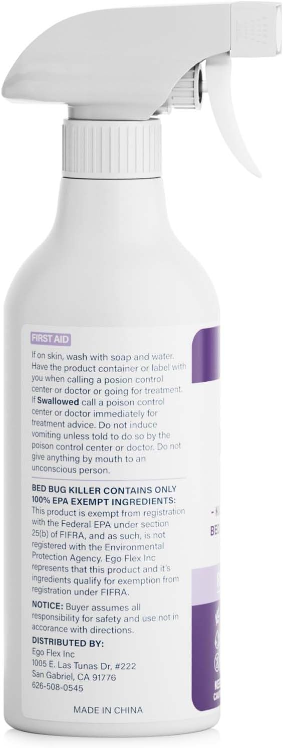 Bed Bug Spray for Home, Mattress, Furniture & Carpet – Bed Bugs Killer Treatment for Dust Mites, Fleas & Lice – Natural Essential Oil Pest Control Spray - 16 Fl Oz