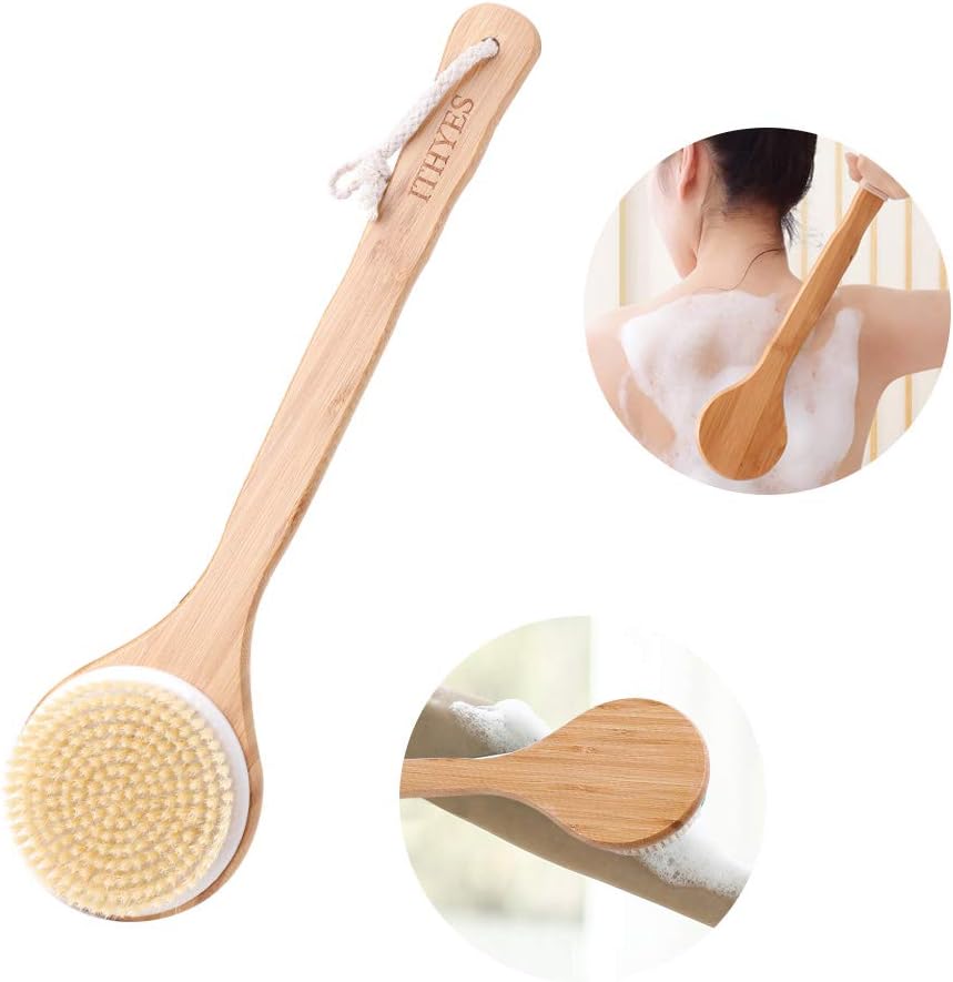 Body Brush Dry Brushing Back Scrubber Shower Bath Brush Bamboo Wood Long Handle Natural Bristles exfoliating Massage Improve Blood Circulation Cellulite