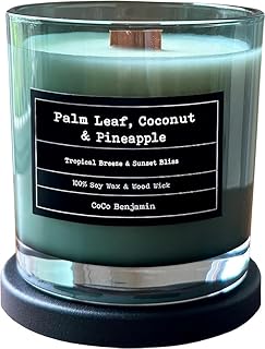 100% Soy, Highly Scented, Hand Poured Soy Candle (Palm Leaf, Coconut & Pineapple (Wooden Wick))