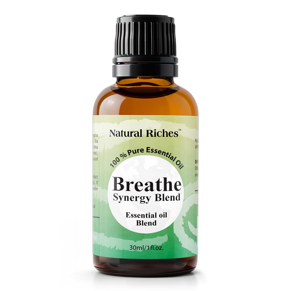 Natural Riches Breathe Essential Oil Blend Breathe Easy with Peppermint Eucalyptus Tea Tree Lemon Cardamom Pine Needle