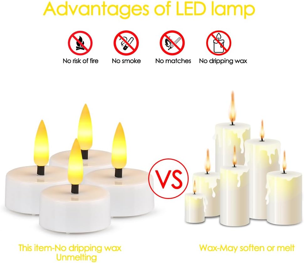 ENERJARY LED Tea Light Candles with Timer Flickering Flame 12pcs Battery Operated Realistic Bright Unscented Tea Light Fake Candles for Romantic Wedding Home Xmas Decor Birthday Halloweens Warm White