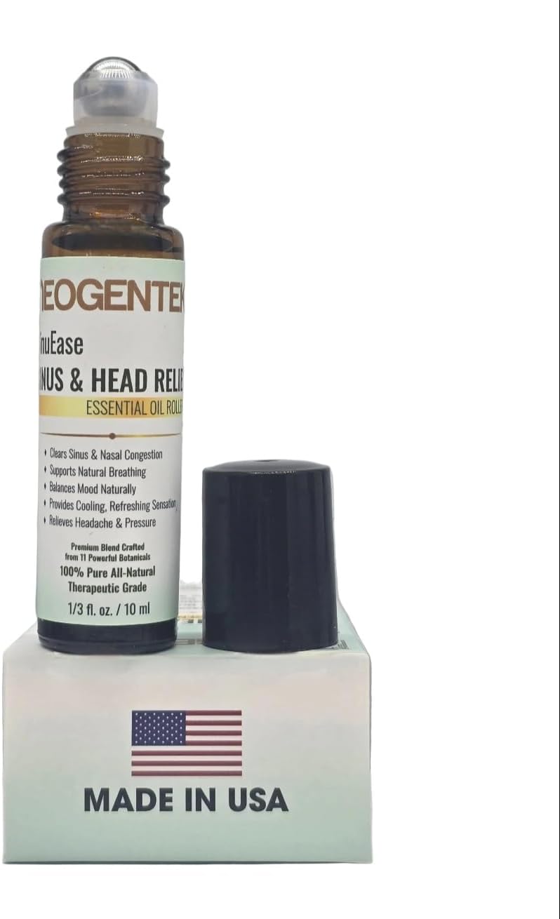 SinuEase Sinus & Head Relief Essential Oil Roller - Cooling Botanical Formula, Blend with 10 Botanicals – Clear Breathing & Headaches Aromatherapy Comfort Support – 10 ml