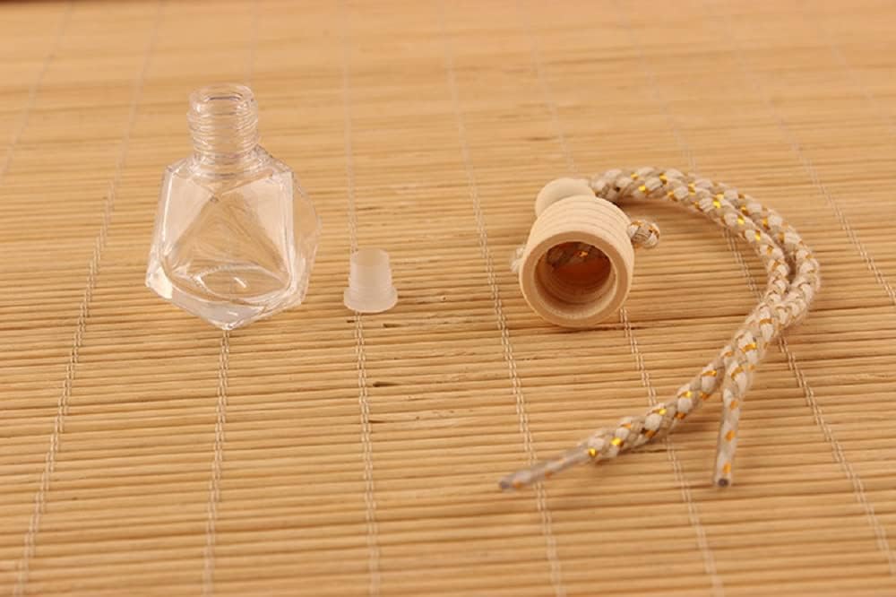 4Pcs 8ml Hanging Car Air Freshener Bottle Scent Essential Oil Car Diffuser with Wooden Cap Glass Vial Pendant for Aromatherapy