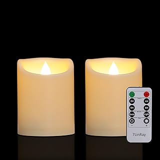 2 Pack 3" x 4" Outdoor Candles with Remote, Flickering Battery Operated LED Pillar Candles, Waterproof Flameless Candles for Home, Wedding Decor, Ivory, Plastic, Won't Melt