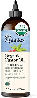Sky Organics - Castor Oil Organic - Volumizing Hair Oil - Scalp, Lashes, Brows - Pure Castor Oil Cold Pressed - Natural Conditioner - Omega Fatty Acids, Vegan - Beauty, Hair Care, & Self Care - 16oz