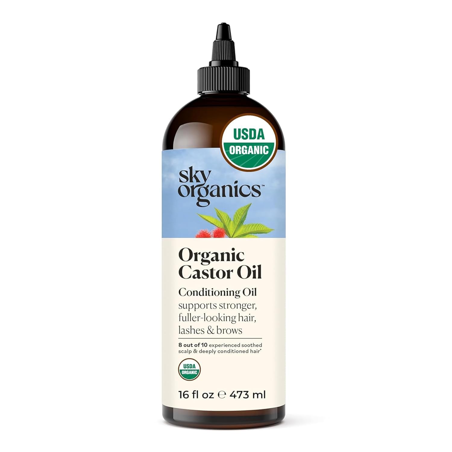 Sky Organics - Castor Oil Organic - Volumizing Hair Oil - Scalp, Lashes, Brows - Pure Castor Oil Cold Pressed - Natural Conditioner - Omega Fatty Acids, Vegan - Beauty, Hair Care, & Self Care - 16oz