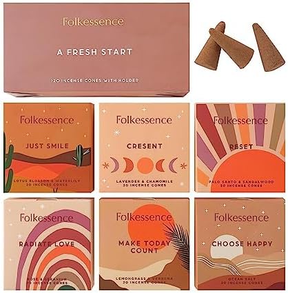 Folkulture Incense Cones (120 Cones) | Set of 6 Premium Fresh Fragrance Insence Cones for Yoga, Meditation, Aromatherapy, Gifts | No Charcoal, Organic, Non Toxic Palo Santo, Sandalwood Inscents-Cones